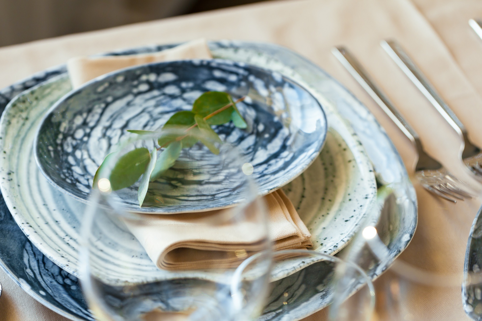 Luxury table setting for event in a restaurant